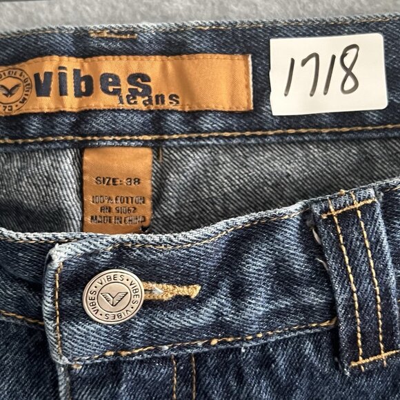 Vibes Gold Label Jeans Shorts Men SZ 38 Denim Cyber Baggy Wide Leg Pipe VTG Y2K - Picture 3 of 12